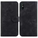 For Xiaomi Redmi 9A Lily Embossed Leather Phone Case(Black)