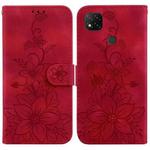 For Xiaomi Redmi 9C Lily Embossed Leather Phone Case(Red)