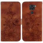 For Xiaomi Redmi Note 9 / 10X 4G Lily Embossed Leather Phone Case(Brown)