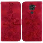 For Xiaomi Redmi Note 9 / 10X 4G Lily Embossed Leather Phone Case(Red)
