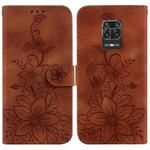 For Xiaomi Redmi Note 9 Pro/9S/9 Pro Max Lily Embossed Leather Phone Case(Brown)