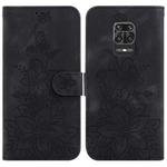 For Xiaomi Redmi Note 9 Pro/9S/9 Pro Max Lily Embossed Leather Phone Case(Black)