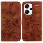 For Xiaomi Redmi Note 13 Pro+ 5G Lily Embossed Leather Phone Case(Brown)