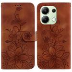 For Xiaomi Redmi Note 13 4G Global Lily Embossed Leather Phone Case(Brown)