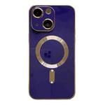 For iPhone 14 Plus Magsafe Plating TPU Phone Case with Lens Film(Blue)