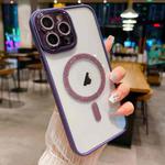 For iPhone 12 Pro MagSafe Gradient Color Glitter TPU + Acrylic Phone Case with Lens Film(Purple)