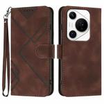 For Huawei Pura 70 Pro/70 Pro+ Line Pattern Skin Feel Leather Phone Case(Coffee)