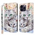 For iPhone 15 Pro Max 3D Painted Leather Phone Case(Two Loving Cats)