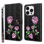 For iPhone 15 Pro 3D Painted Leather Phone Case(Rose)