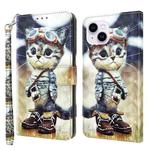For iPhone 15 Plus 3D Painted Leather Phone Case(Naughty Cat)
