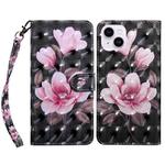 For iPhone 15 Plus 3D Painted Leather Phone Case(Pink Flower)