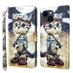For iPhone 15 3D Painted Leather Phone Case(Naughty Cat)