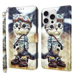 For iPhone 16 Pro Max 3D Painted Leather Phone Case(Naughty Cat)