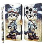 For iPhone 16 Pro 3D Painted Leather Phone Case(Naughty Cat)