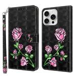 For iPhone 16 Pro 3D Painted Leather Phone Case(Rose)