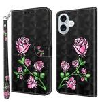 For iPhone 16 Plus 3D Painted Leather Phone Case(Rose)