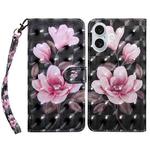 For iPhone 16 Plus 3D Painted Leather Phone Case(Pink Flower)