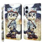 For iPhone 16 3D Painted Leather Phone Case(Naughty Cat)