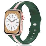 For Apple Watch 7 45mm Contrast Dual Color Silicone Watch Band(Grass Green Pink)