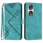 For Honor 90 Line Pattern Skin Feel Leather Phone Case(Light Blue)