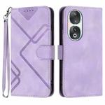 For Honor 90 Line Pattern Skin Feel Leather Phone Case(Light Purple)