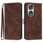 For Honor 90 Line Pattern Skin Feel Leather Phone Case(Coffee)