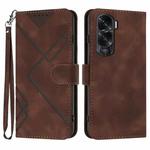 For Honor X50i Line Pattern Skin Feel Leather Phone Case(Coffee)