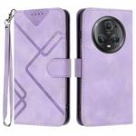 For Honor Magic5 Pro Line Pattern Skin Feel Leather Phone Case(Light Purple)
