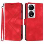 For Honor X7b Line Pattern Skin Feel Leather Phone Case(Red)