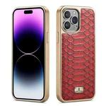 For iPhone 14 Pro Fierre Shann Python Texture Electroplating PU Phone Case(Red)