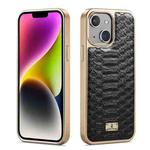 For iPhone 15 Fierre Shann Python Texture Electroplating PU Phone Case(Black)