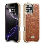 For iPhone 16 Pro Max Fierre Shann Python Texture Electroplating PU Phone Case(Brown)