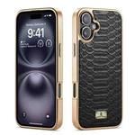 For iPhone 16 Fierre Shann Python Texture Electroplating PU Phone Case(Black)