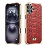 For iPhone 16 Fierre Shann Python Texture Electroplating PU Phone Case(Red)