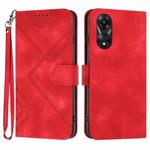 For OPPO A78 Line Pattern Skin Feel Leather Phone Case(Red)