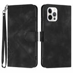 For iPhone 15 Pro Max Line Pattern Skin Feel Leather Phone Case(Black)