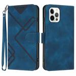 For iPhone 15 Pro Max Line Pattern Skin Feel Leather Phone Case(Royal Blue)