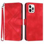 For iPhone 15 Pro Line Pattern Skin Feel Leather Phone Case(Red)