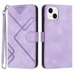 For iPhone 15 Plus Line Pattern Skin Feel Leather Phone Case(Light Purple)