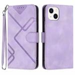 For iPhone 15 Line Pattern Skin Feel Leather Phone Case(Light Purple)