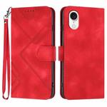 For iPhone SE 2024 Line Pattern Skin Feel Leather Phone Case(Red)