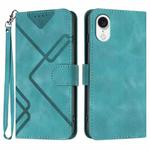 For iPhone SE 2024 Line Pattern Skin Feel Leather Phone Case(Light Blue)