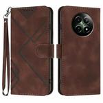 For Realme 12 5G Global Line Pattern Skin Feel Leather Phone Case(Coffee)