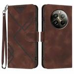 For Realme 12+ 5G Global Line Pattern Skin Feel Leather Phone Case(Coffee)
