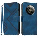 For Realme 12+ 5G Global Line Pattern Skin Feel Leather Phone Case(Royal Blue)