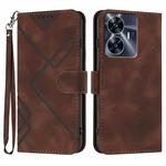 For Realme C55 4G Global/Narzo N55 Line Pattern Skin Feel Leather Phone Case(Coffee)