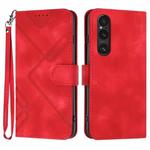 For Sony Xperia 1 V 2023 Line Pattern Skin Feel Leather Phone Case(Red)