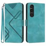 For Sony Xperia 1 V 2023 Line Pattern Skin Feel Leather Phone Case(Light Blue)