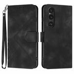 For Sony Xperia 1 V 2023 Line Pattern Skin Feel Leather Phone Case(Black)