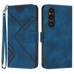 For Sony Xperia 1 V 2023 Line Pattern Skin Feel Leather Phone Case(Royal Blue)